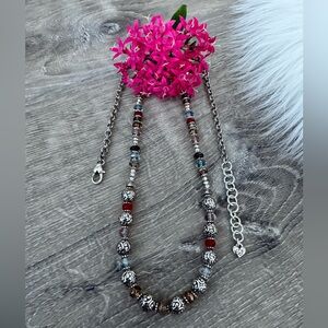 ❤️ BRIGHTON Multi Color & Silver Beaded Long Adjustable Necklace